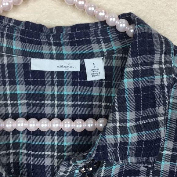 Halogen Embellished Plaid Shirt in Blue LP - Picture 3 of 8